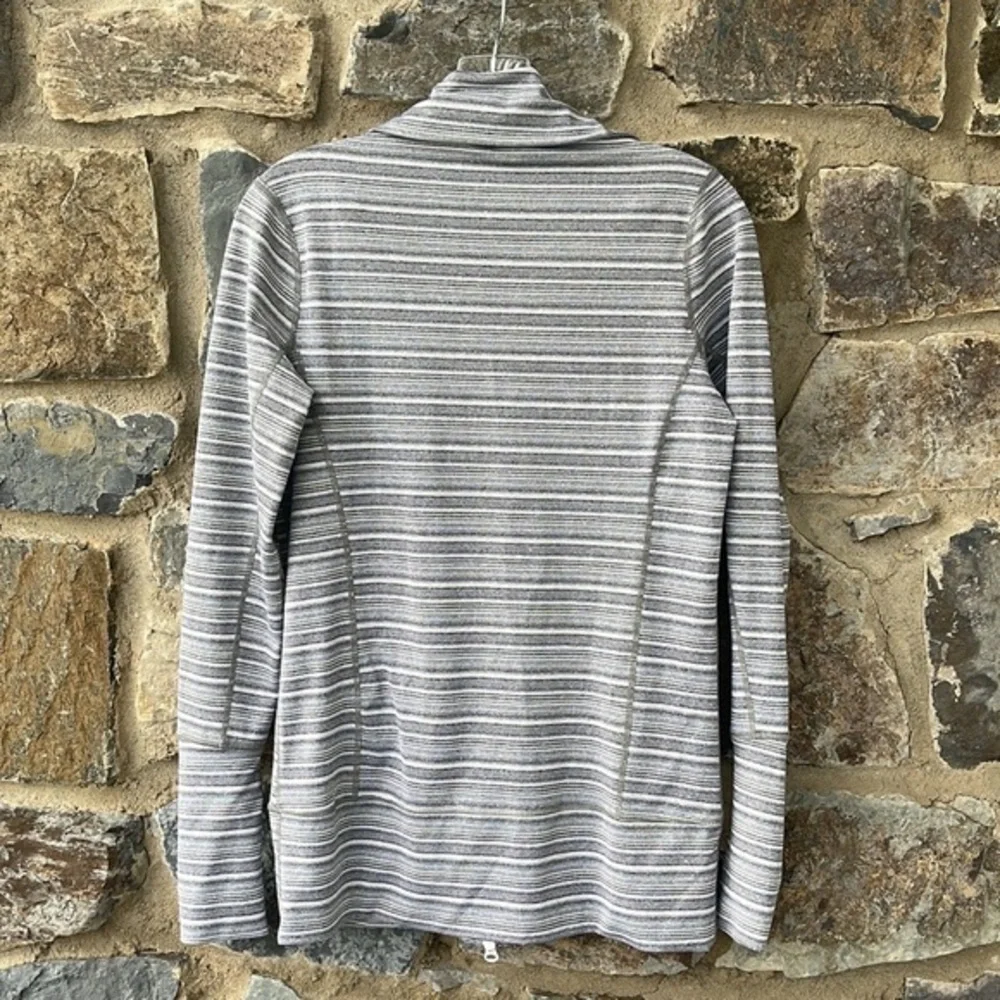 Lululemon Athletica In Stride Full Zip Jacket in Charcoal Stripes & Ivory Size 6